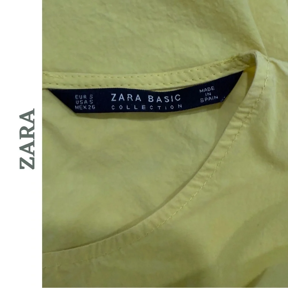 🛍️3/$40 ZARA Collection Yellow Poplin Cotton Balloon Sleeve Blouse – Size Small - Picture 7 of 7